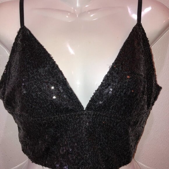 H&M Divided Women Medium Black Sequins Spaghetti Strap V Neck Bustier Crop Top M - Picture 6 of 10